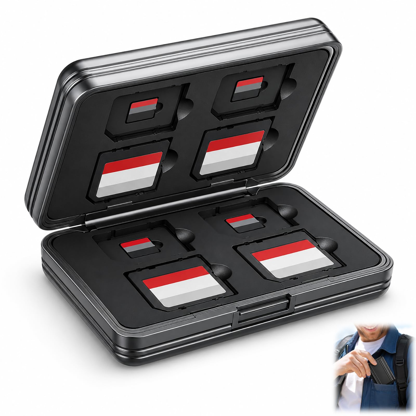 Speicherkarten Tasche Wasserdicht für 8 SD und 8 Micro SD Karten, Stoßfeste SD Karten Case Box Aluminiumlegierung Schutzhülle für SDHC SDXC TF, Kamera, Drohne, Reise und Fotografie