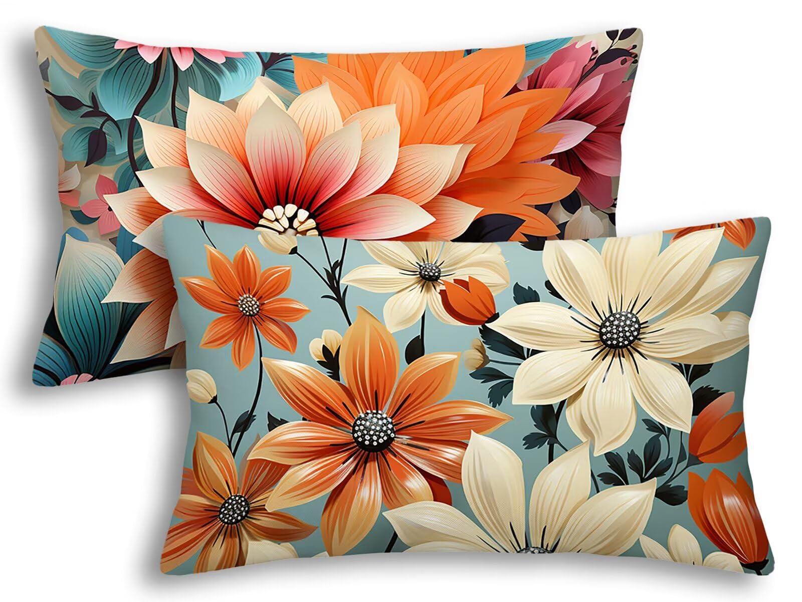 Fundas cojines exterior 40x80 impermeables juego de 2 con diseño floral de lino para patio y balcón
