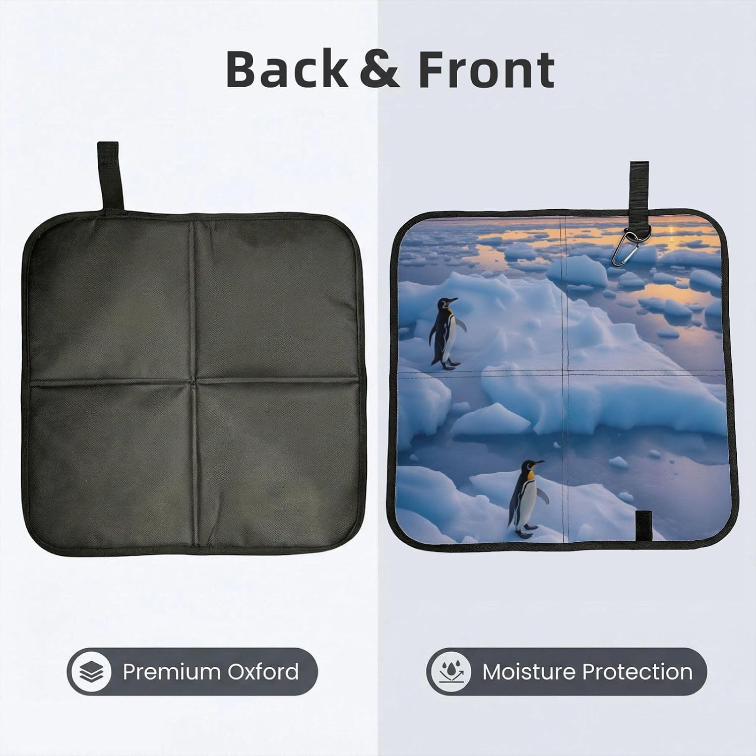 (Penguins Sunset) Sitting Pad Foldable Seat Cushion Lightweight Camping Seat Mat with Hook for Outdoor Hiking Picnic Camping