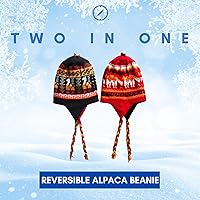 Vista 2 de Gamboa Sombrero de alpaca reversible con trenzas y diseño de llamas