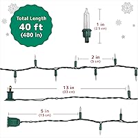 Vista 6 de PREXTEX Luces de Navidad (40 pies, 200 luces), luces blancas transparentes para árbol de Navidad con cable verde, tira de luces para interiores