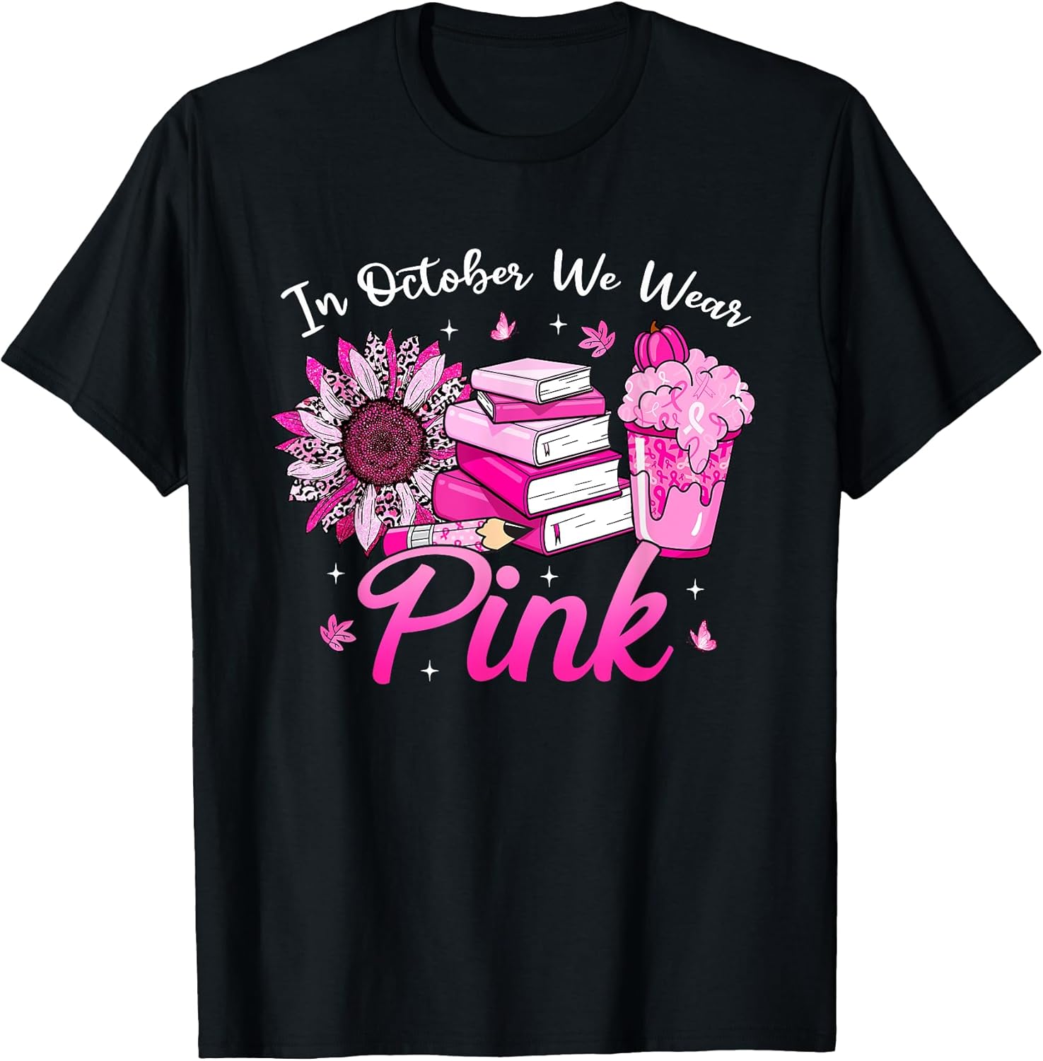 In October We Wear Pink Breast Cancer Librabrian Book Lovers T-Shirt Giftpress Fashion