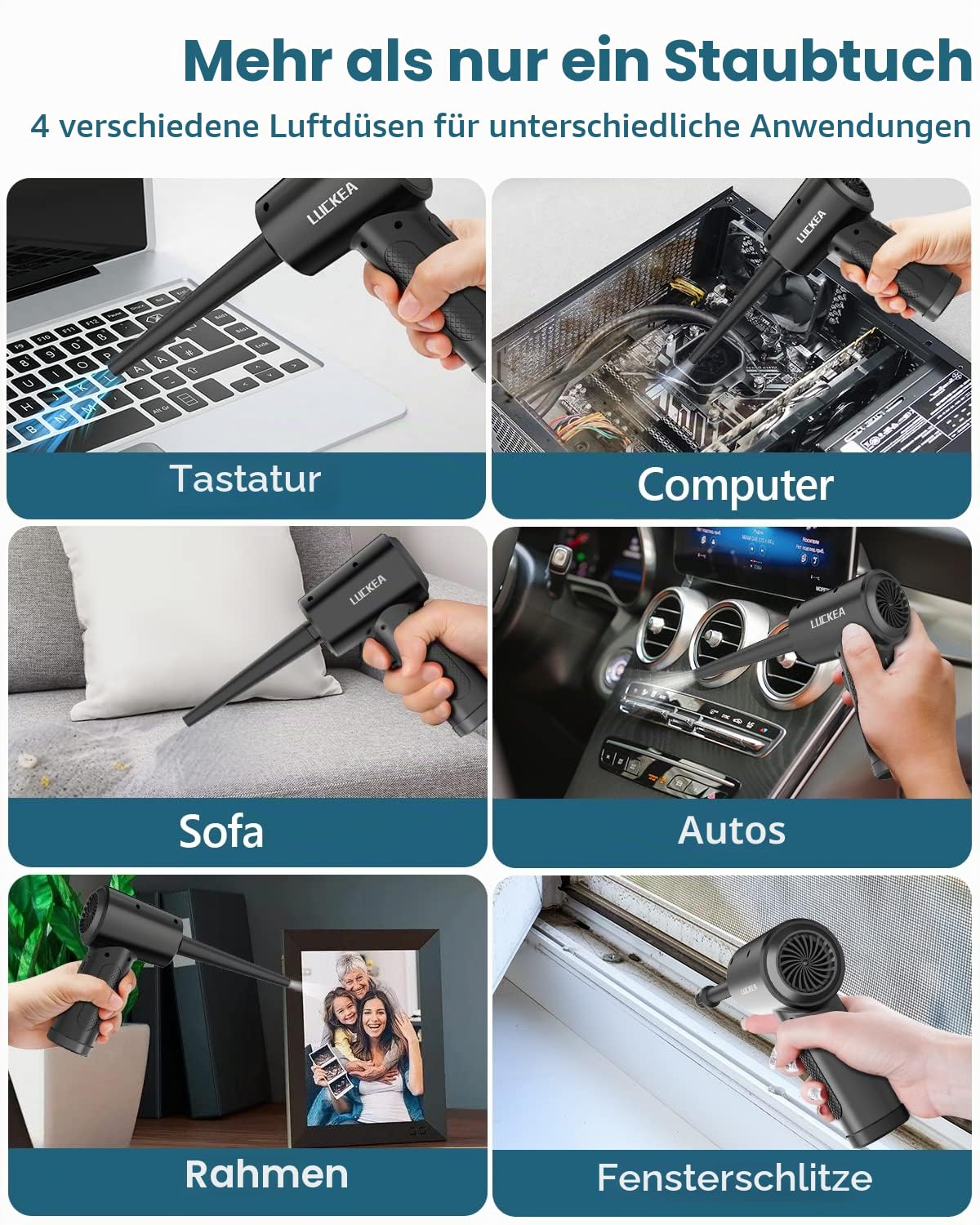 Elektrisches Staubgebläse Druckluftspray PC Reinigungsset 3-Gang Air Duster mit LED-Licht