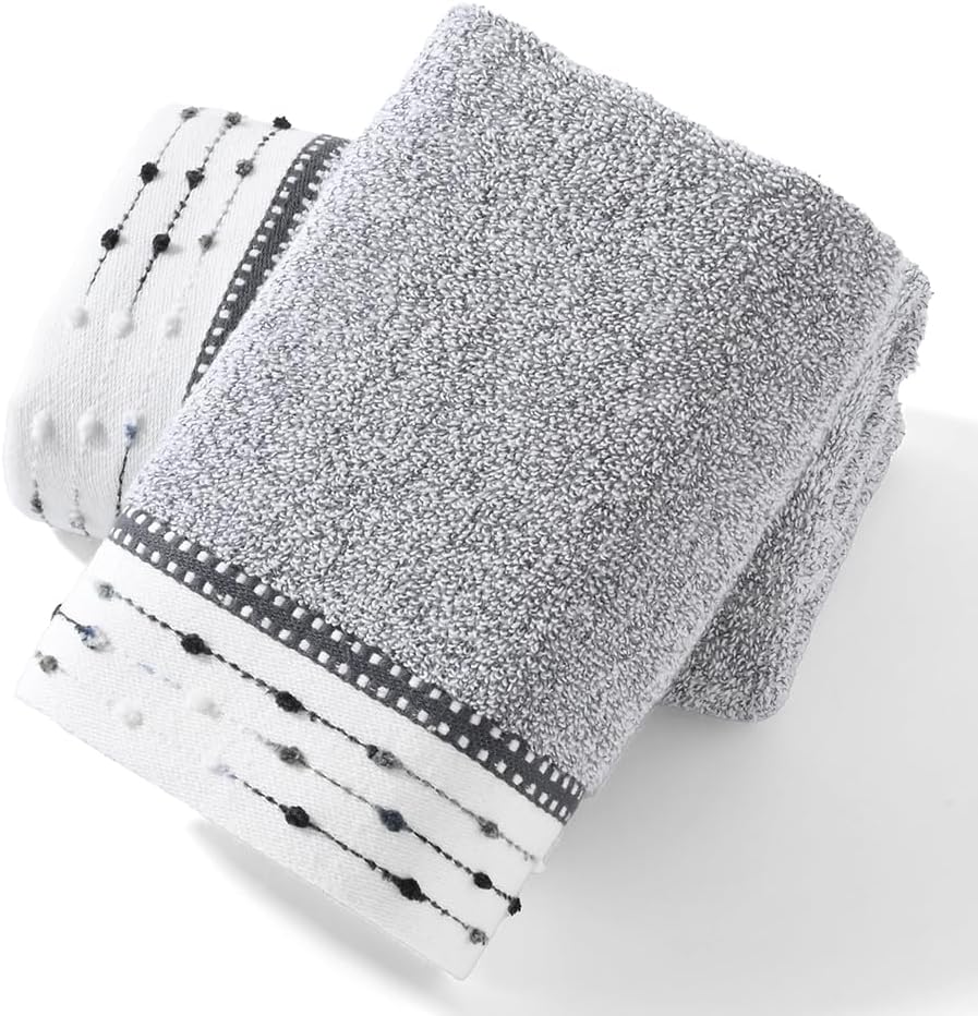 YiLUOMO Grey Hand Towels Tiny Furball Decorative Design Super Soft 100% Terry Cotton Highly Absorbent Bathroom Hand Towel for Home, Hotel, Spa, Pool, Gym 13 x 29 Inch, 2 Pack