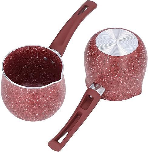 Miniatura 5 de Fdit Coffee Pot, 10cm Single Handle Coffee Warmer Boiling Pot Mini Milk Pan Aluminum Alloy Non Stick for Cooking (Red)