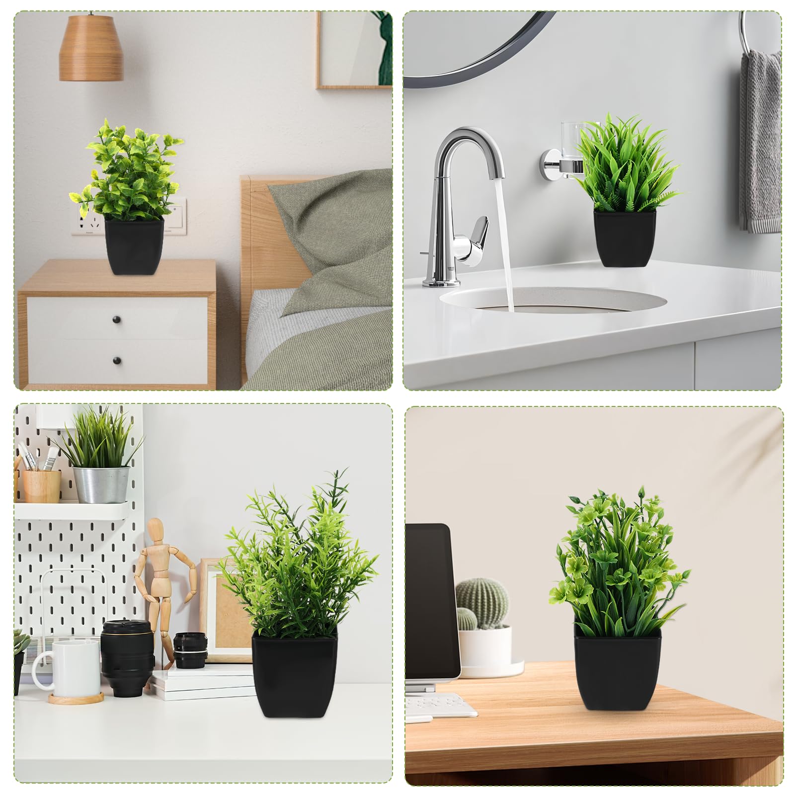 Royouzi 6 Piante Artificiali, Piccole Mini Piante Artificiali In Vaso, Vasi da Fiori Artificiali, Adatte per Arredare Uffici, Camere da Letto, Terrazze, Soggiorni e Bagni (nero)