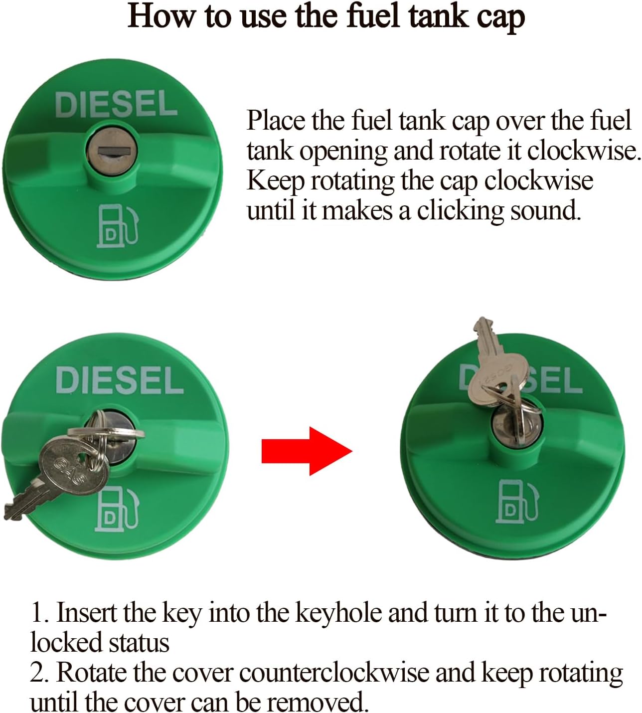 10591D Locking Diesel Fuel Cap Gas Cap Fit for Chevy Silverado Express Dodge Ram 2500 3500 W350 D350 ford F-250 E-350 Excursion GMC Sierra Savana MGC791 9MGC791