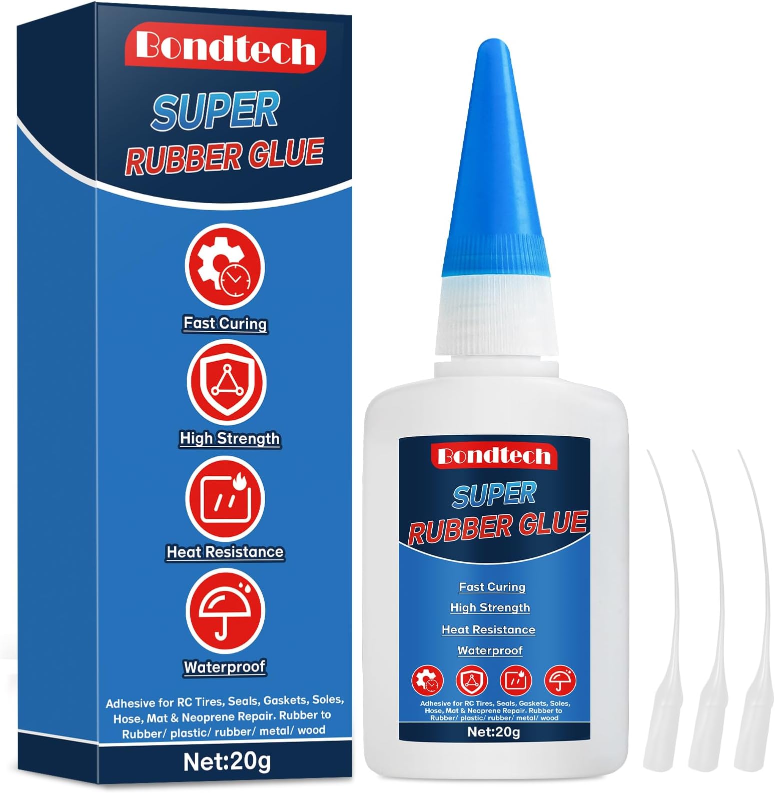 Rubber Glue 20 g, Super Glue for Rubber, Clear Instant Adhesive for Edge, Tire, Shoes, Belt, Soles, Hose, Mat & Neoprene Repair and More, Waterproof, Heat-Resistant