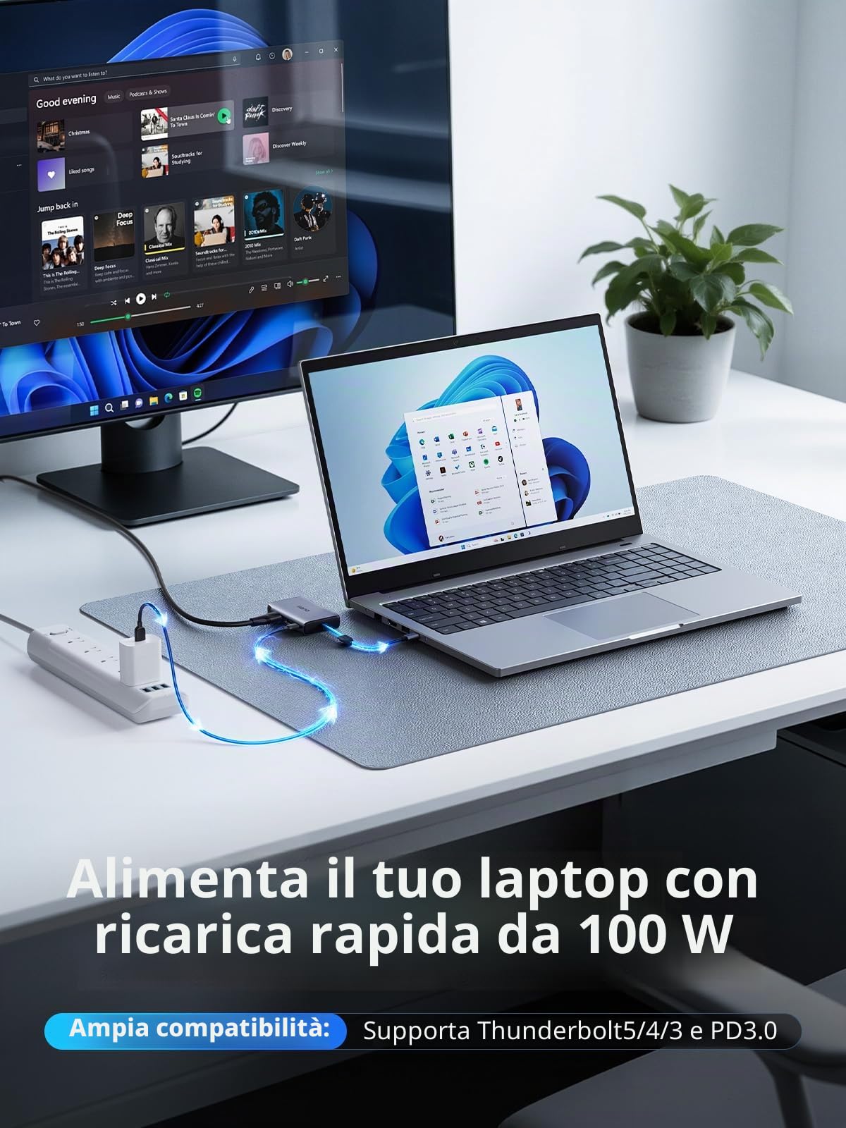 llano HDMI Splitter per Display Esteso per Doppio Monitor Adattatore da USB-C a Doppio HDMI MST,4K@60Hz 2K@144/ 120Hz PD 100W HDR10+ MST SplitExtend HDMI per Laptop macOS e Windows