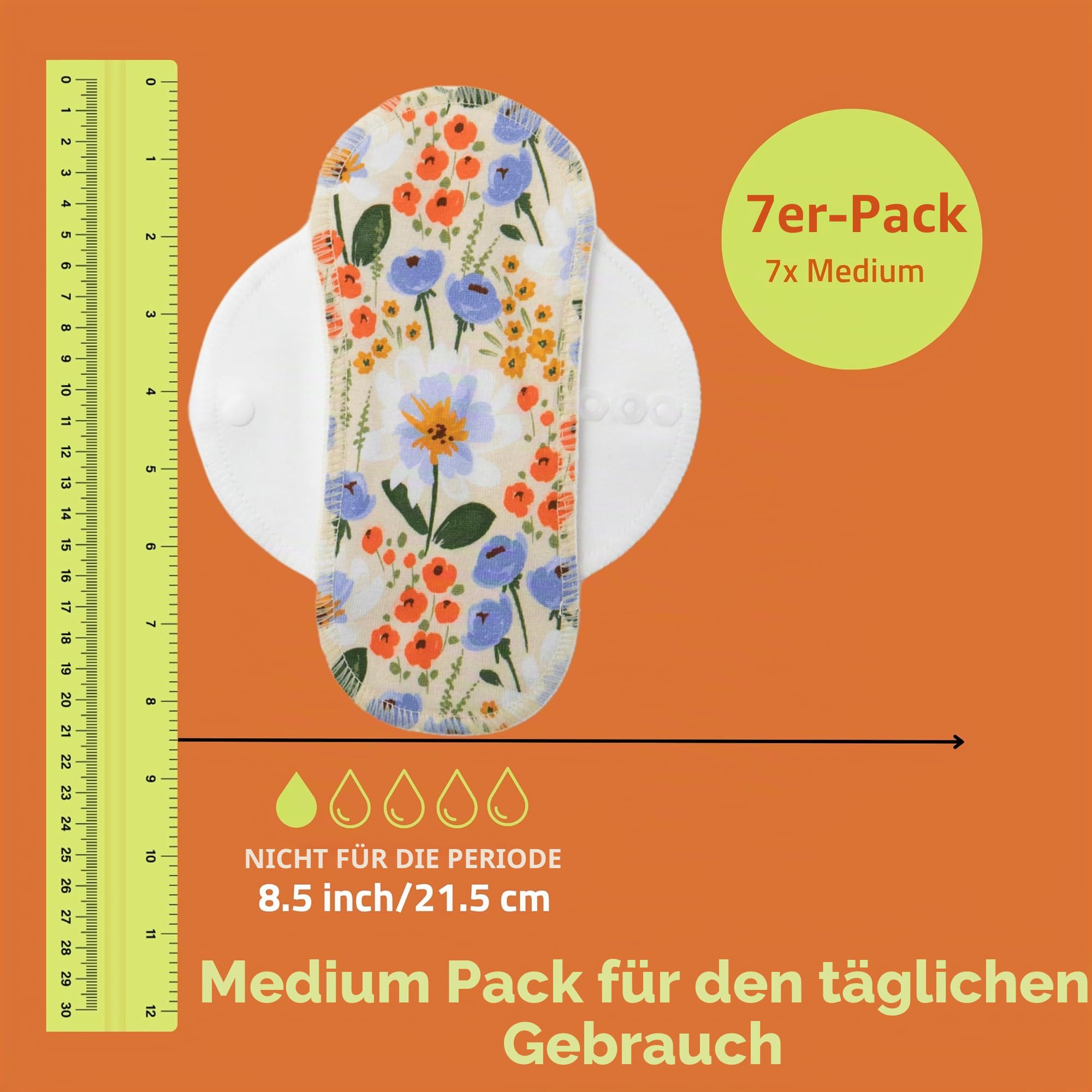 Natissy Bio-Baumwolle Slipeinlagen für Frauen und Teenager, Waschbar, Weich, Atmungsaktiv, Hautfreundlich und Wiederverwendbar - 7er-Set Größe M - Made in EU