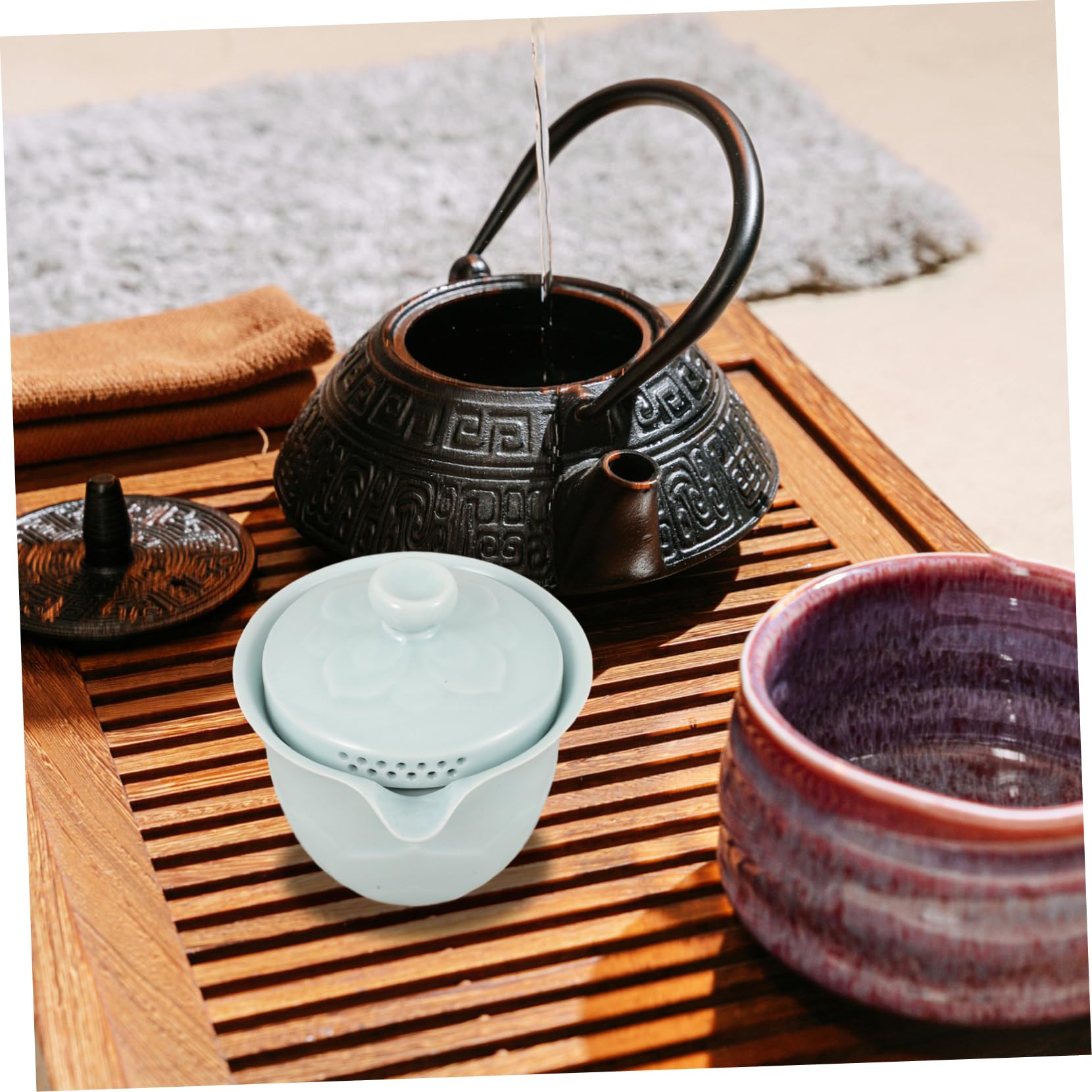 iplusmile 3juegos Té Portátil De Cerámica Set Completo Tazas y Tetera Elegante y Ligero Para Viajes y Oficina Para Aficionados Del Té