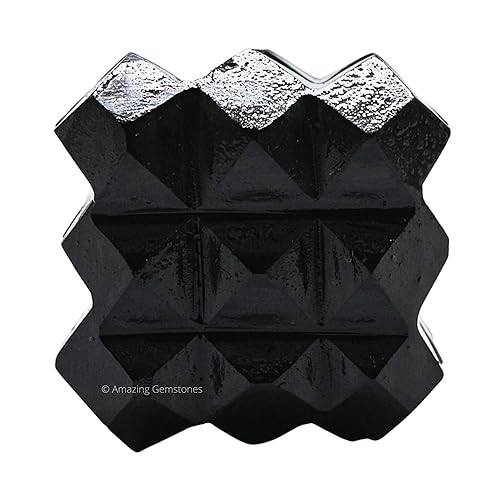 Shungite Crystal Cube with 54 Pyramid - 1" Mini Lemurian Pyramid Cube Figurine of Natural Stone Pyramid for Meditation, Reiki, Chakra Balancing