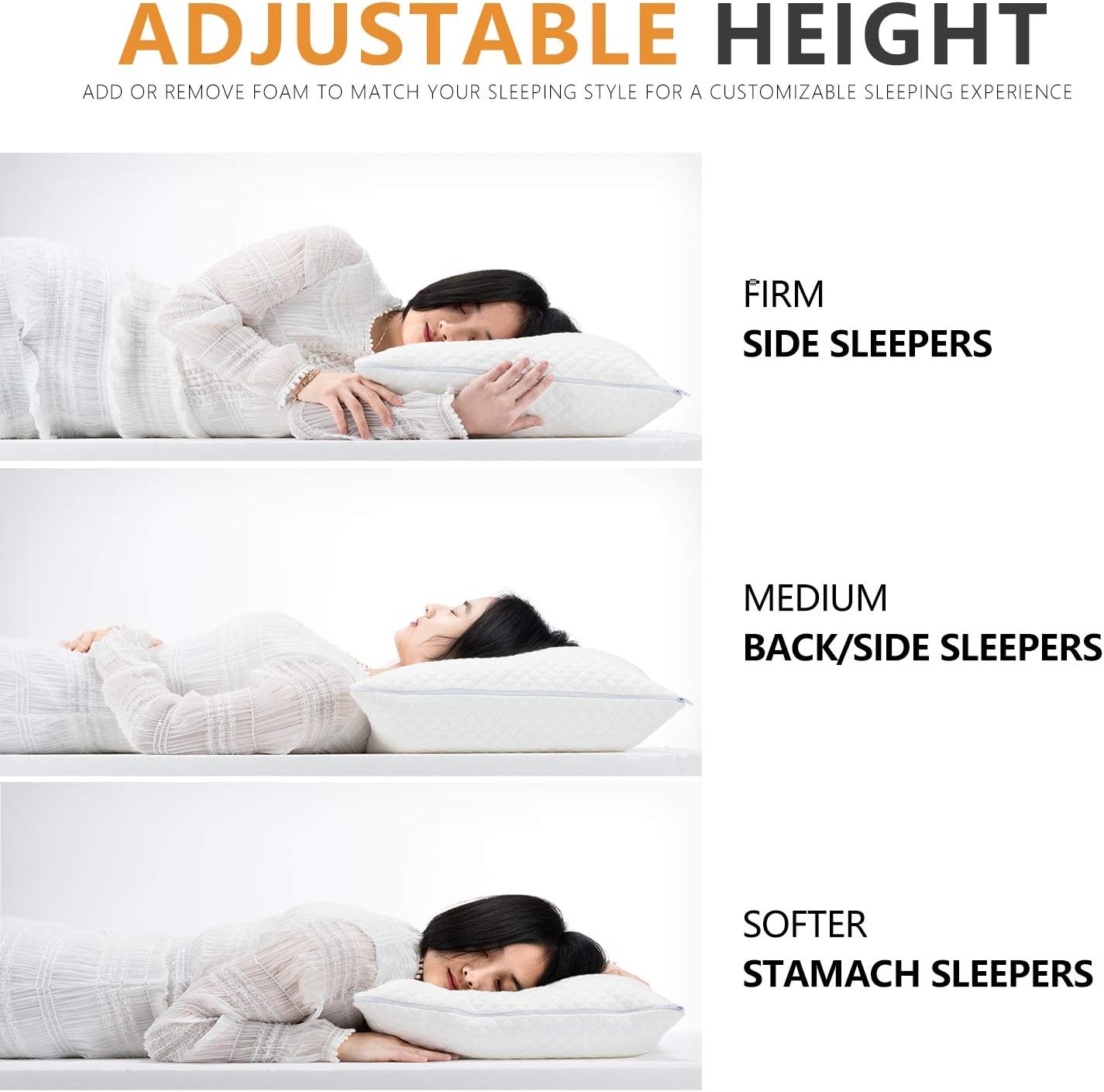 Premium Adjustable Loft Bed Pillow - Shredded Memory Foam Fill, Neck and Shoulder Pain Relief for Side, Back and Stomach Sleeper, Washable Bamboo Cover, Queen Size