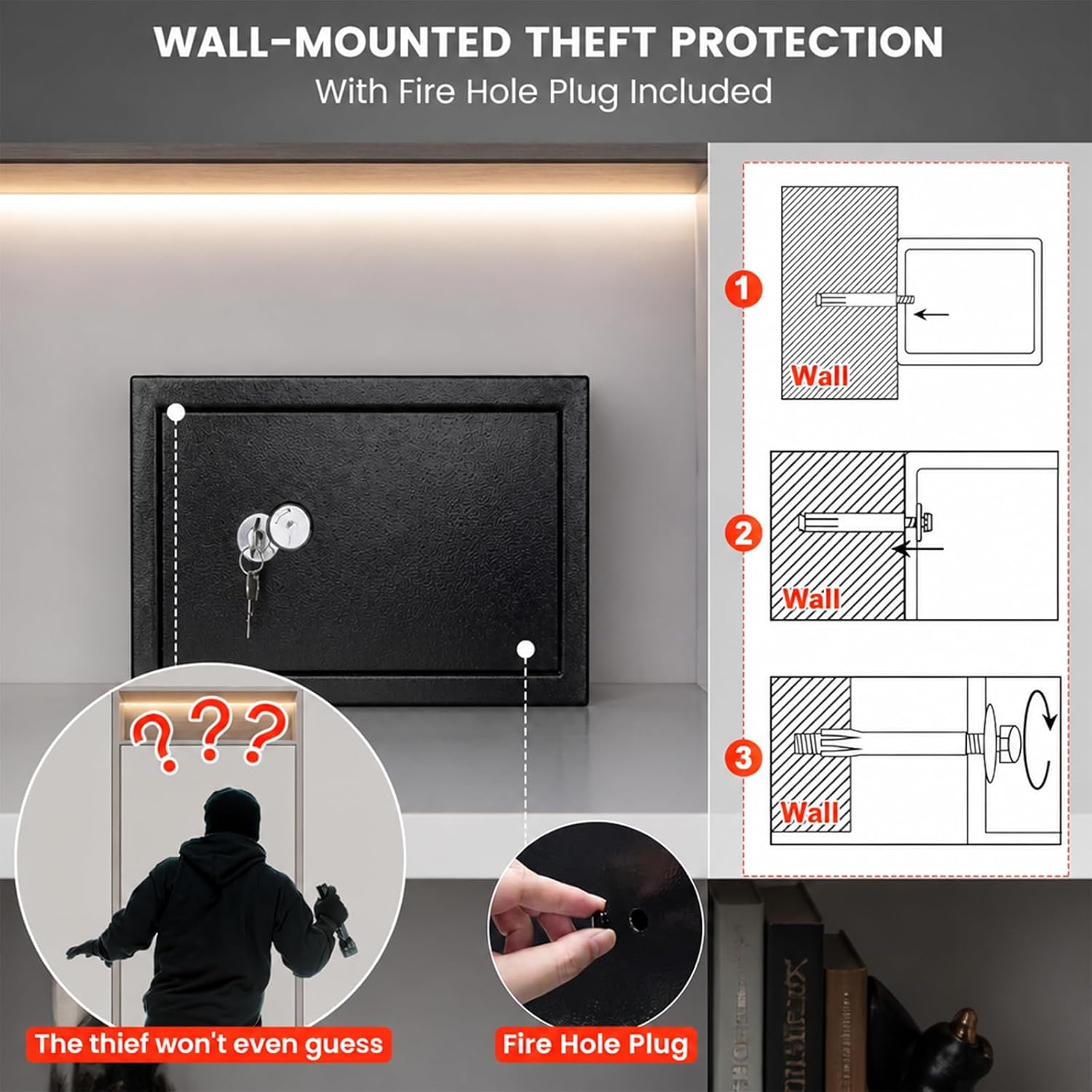 Mini Fireproof Safe Box for Home, 0.33 CuFt Small Security Safe | Mechanical Key Lock, Fire-Resistant Liner, Steel Safe Box for Money, Documents, Jewelry & Valuables
