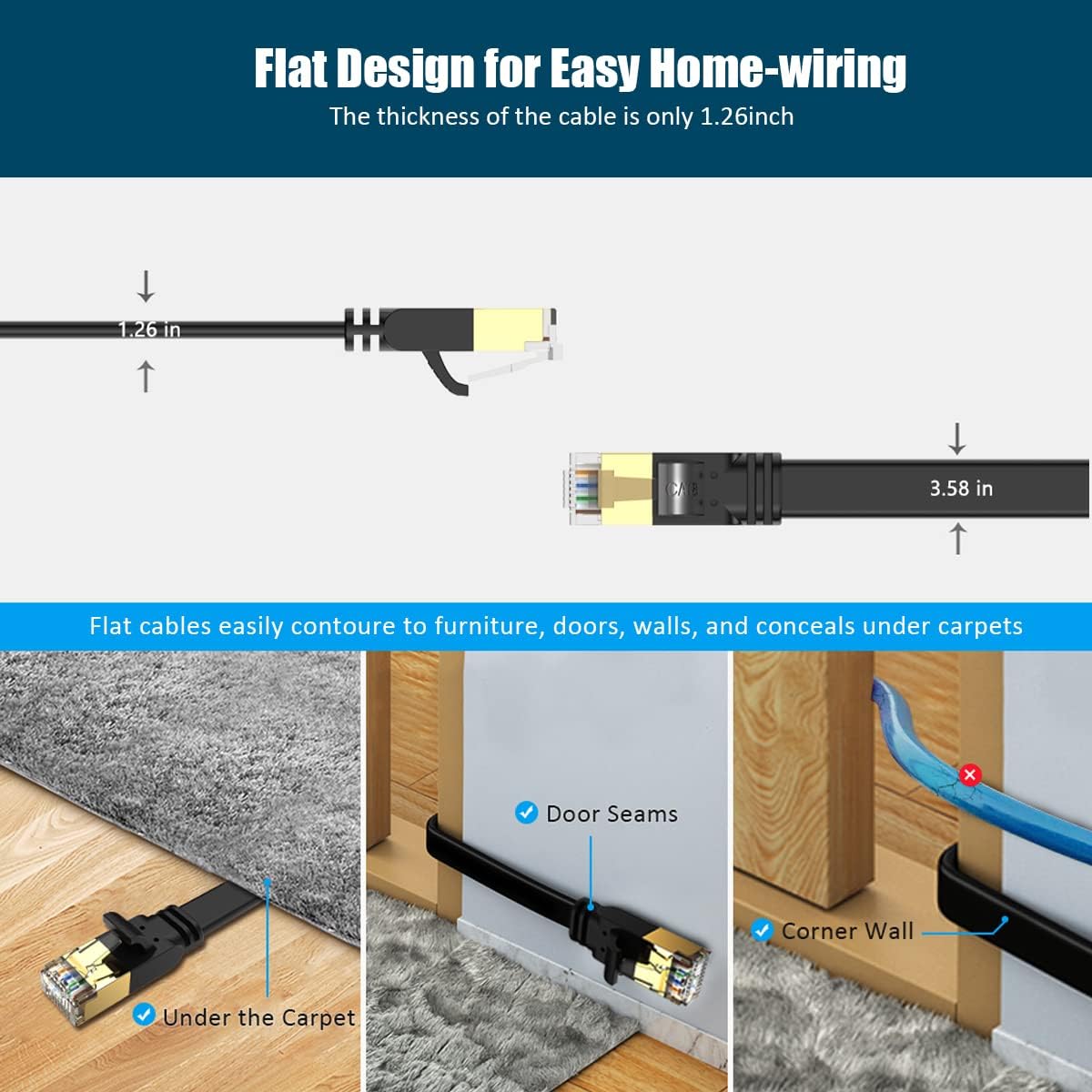 🔥 Flаѕh Sаlе Jeavdarn Cat 8 Flat Ethernet Cable 6ft, High Speed Gigabit Shielded LAN Network Cable 40Gbps 2000Mhz, Weatherproof Internet Patch Cord with Gold Plated RJ45 Connector for Xbox, PS4, Gaming, Black