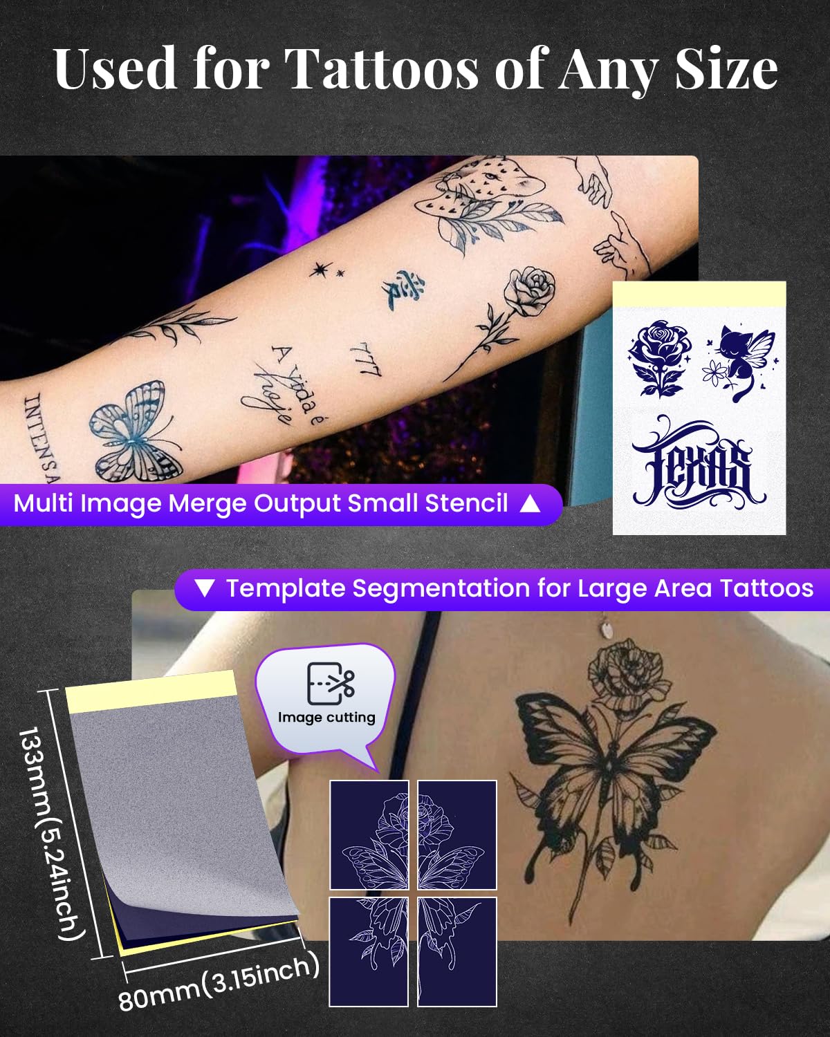 Phomemo TP31 Stampante Per Tatuaggi, Stampante Stencil Tattoo con 10 Carte di Trasferimento Compatibile Con il Telefono, Tablet e PC per Artisti e Principianti