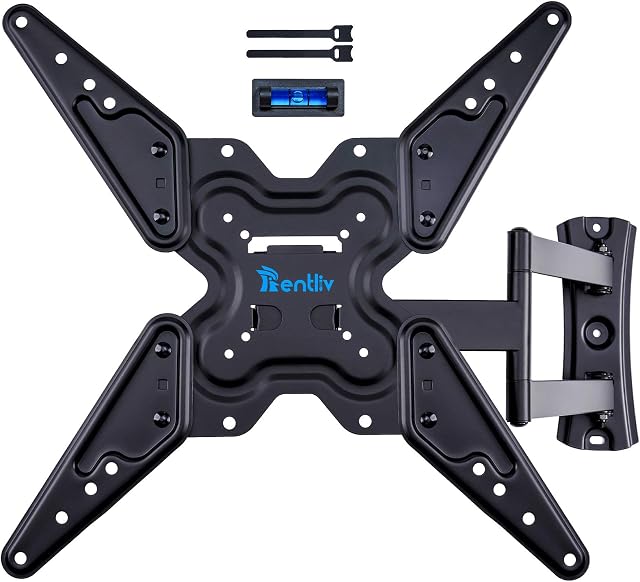 Rentliv TV Wall Bracket Mount, Swivels Tilts TV Mount Bracket with Heavy Duty Extend Arms for 26-55 Inch Flat and Curved TVs Up to 45kg, Max VESA 400x400mm TV Wall Mount