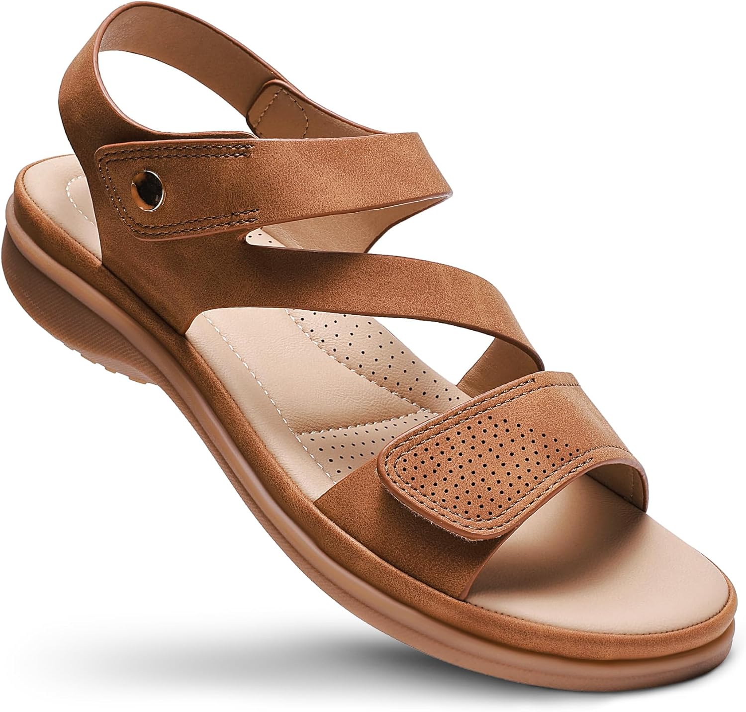 Littleplum Womens Sandals Arch Support – Comfortable Flat Sandals for Women, Summer Breathable Adjustable Orthotic Walking Shoes for Beach,Travel