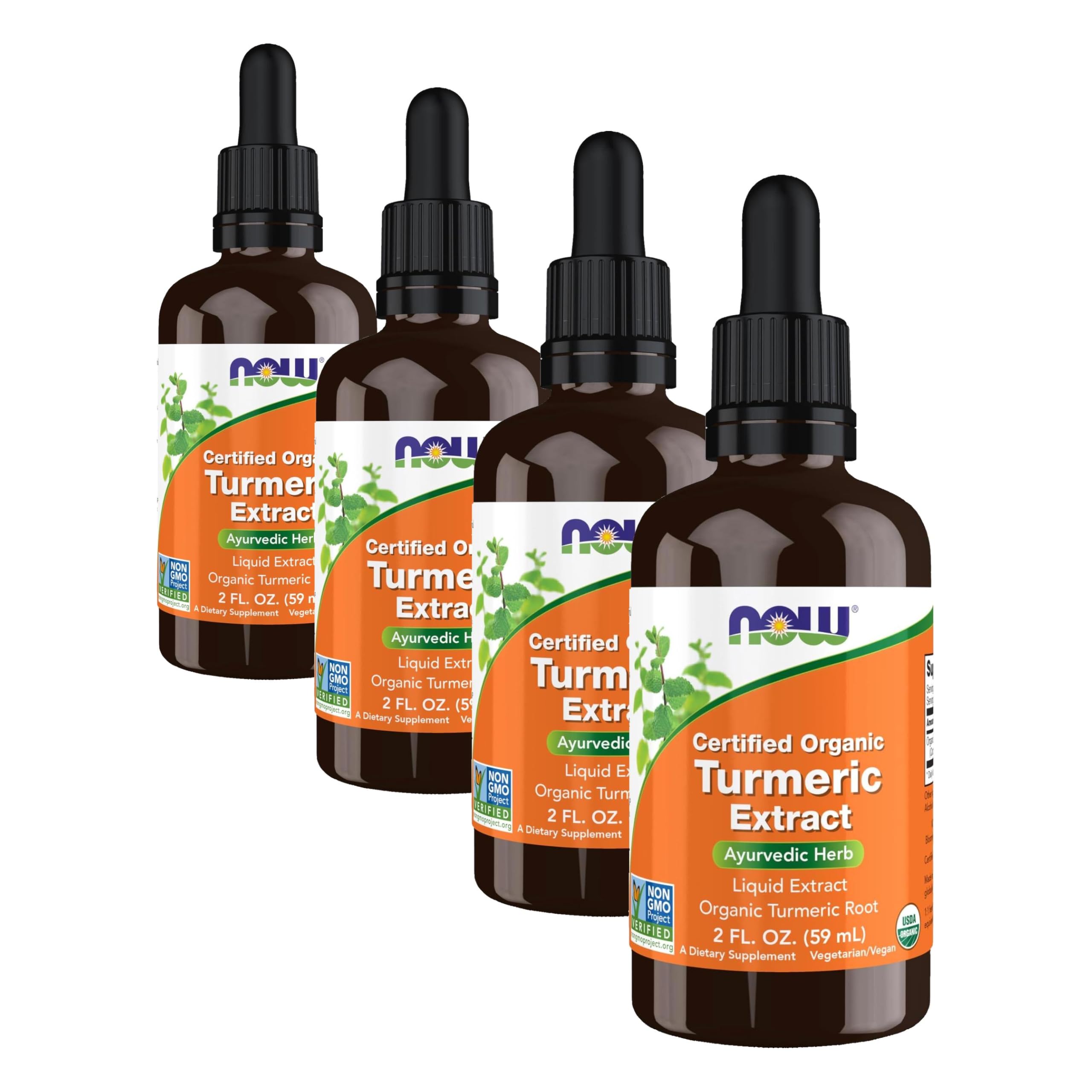 NOW Extrato Líquido de Cúrcuma Orgânica, 4 frascos de 60 mL