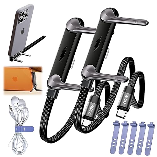 Abnaok Cargador de teléfono lateral, cable de carga rápida de 240 W, cable de carga invisible, soporte de teléfono integrado para teléfonos