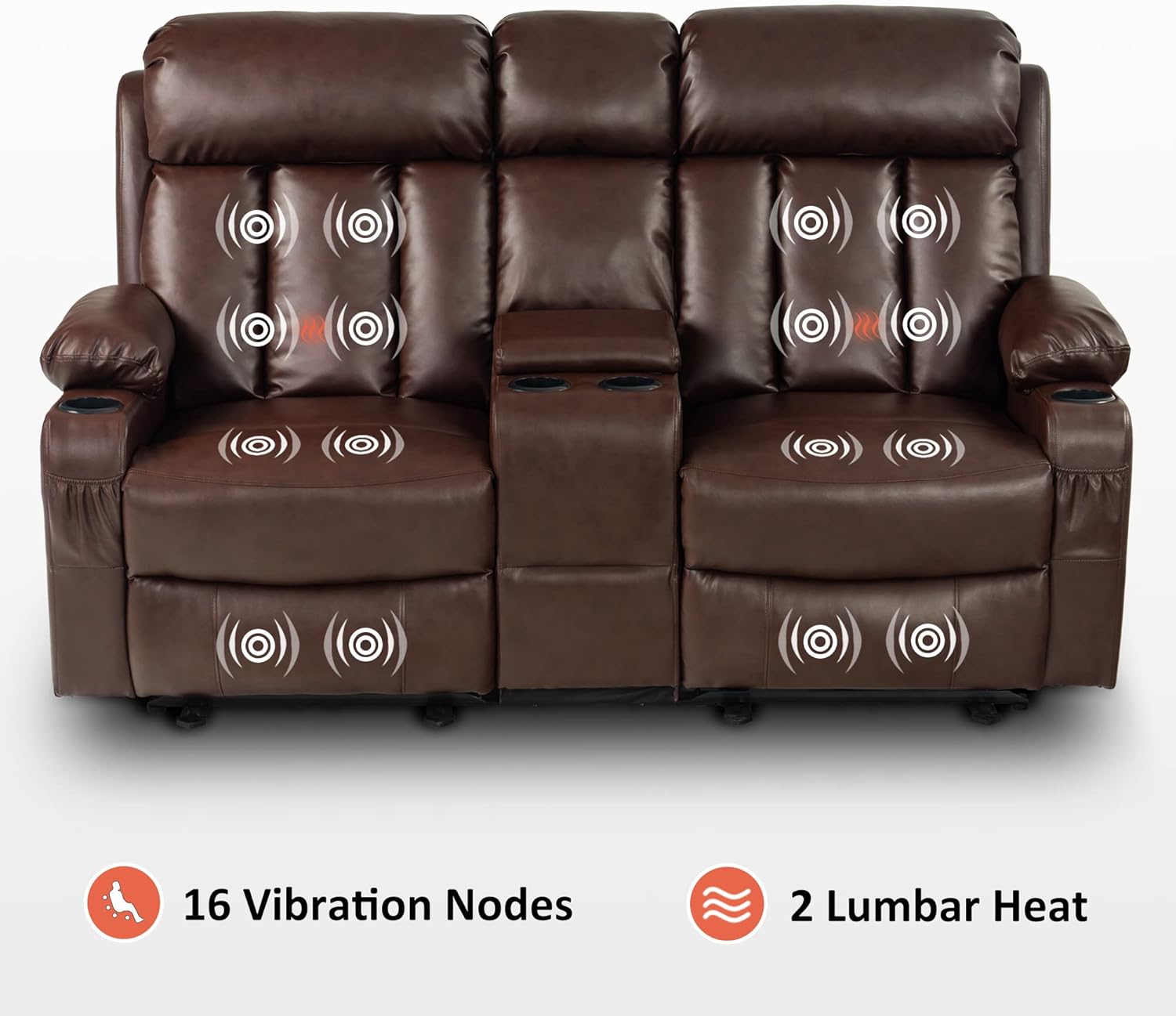 MCombo Zero Gravity Loveseat Recliner with with Console, Heat and Massage, Power Reclining Sofa for Living Room, Faux Leather 6095 (Dark Brown, Loveseat Recliner with Console)