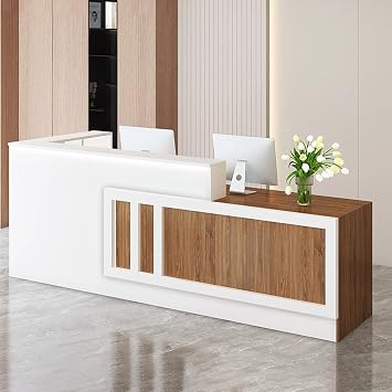 Reception Desk, Front Desk Reception, Modern Retail Checkout Counter, Reception Room Front Desk with Lockable Drawer, for Checkout Office/Beauty Salon/LobbyWhite-Left,120cm/47.2in