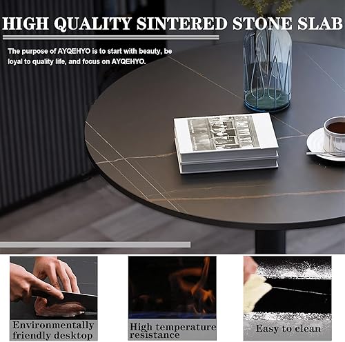 Miniatura 4 de Mesa alta redonda de piedra sinterizada de 21.6 pulgadas, patas de metal modernas, barra alta simple, mesa alta para cafetería, restaurante, postre