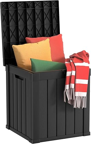 Miniatura 26 de EasyUp Caja de almacenamiento para exteriores de 85 galones, caja de cubierta de resina impermeable resistente a los rayos UV, estabilidad reforzada