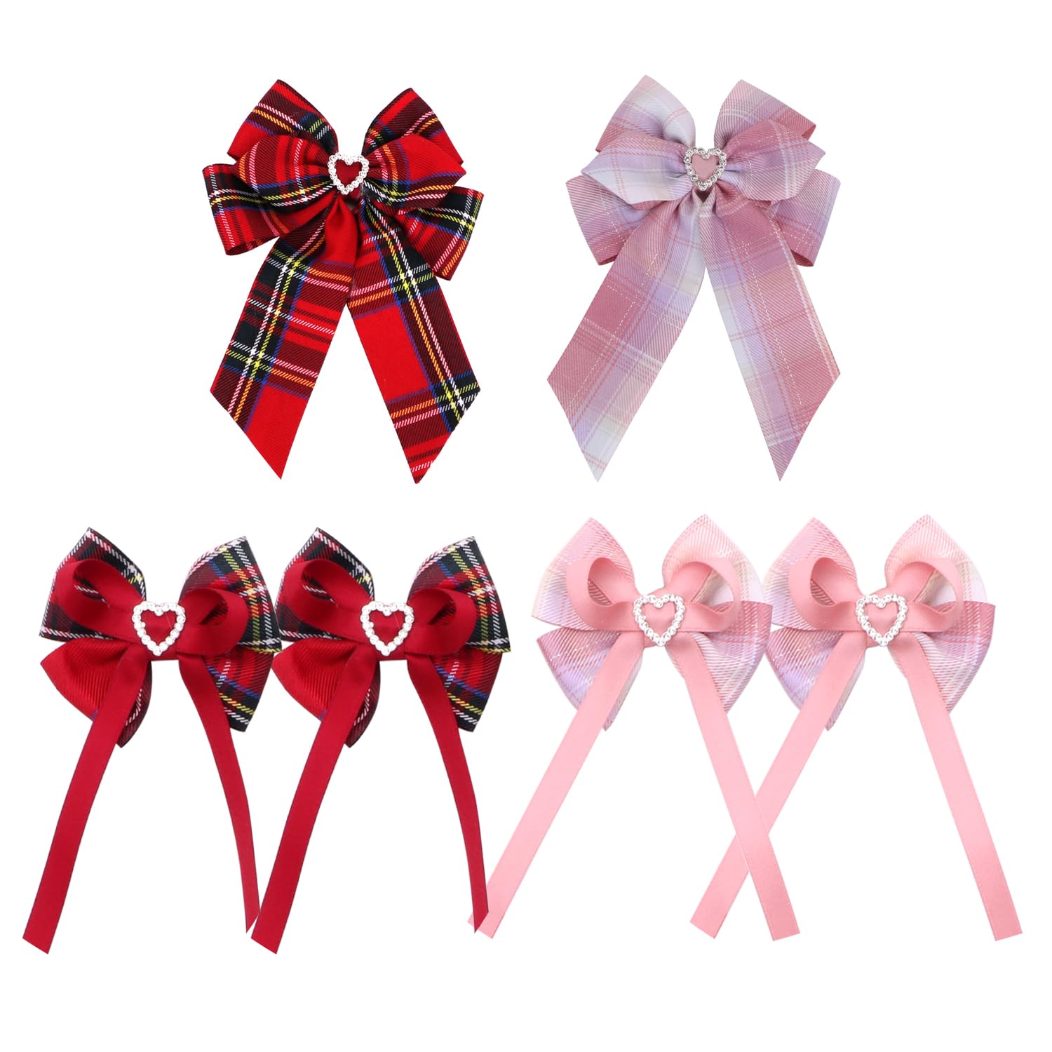 2 Pieces Of Bow Hairpins And 2 works Of Butterfly Ribbon Heart-Shaped Hairpins, Ele Hairpins, Cute Hairpins, Hair Accessories