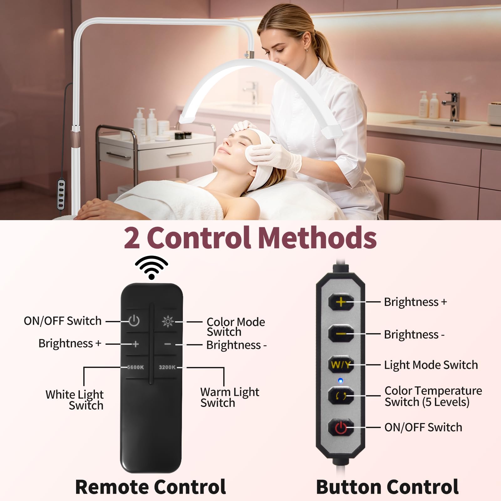 Diesisa Lampada Extension Ciglia Da Terra: LED Lampada Mezza Luna Ciglia con Porta Cellulare -Luminosità e Altezza Regolabili - Testa Girevole A 360° - Lampada Estetista per Ciglia/Manicure/Tatuaggi