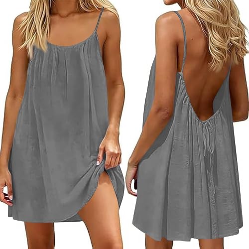 HYYGOCCTV Backless Cami Dress for Women Short Flowy Mini Backless Dress Sleevele