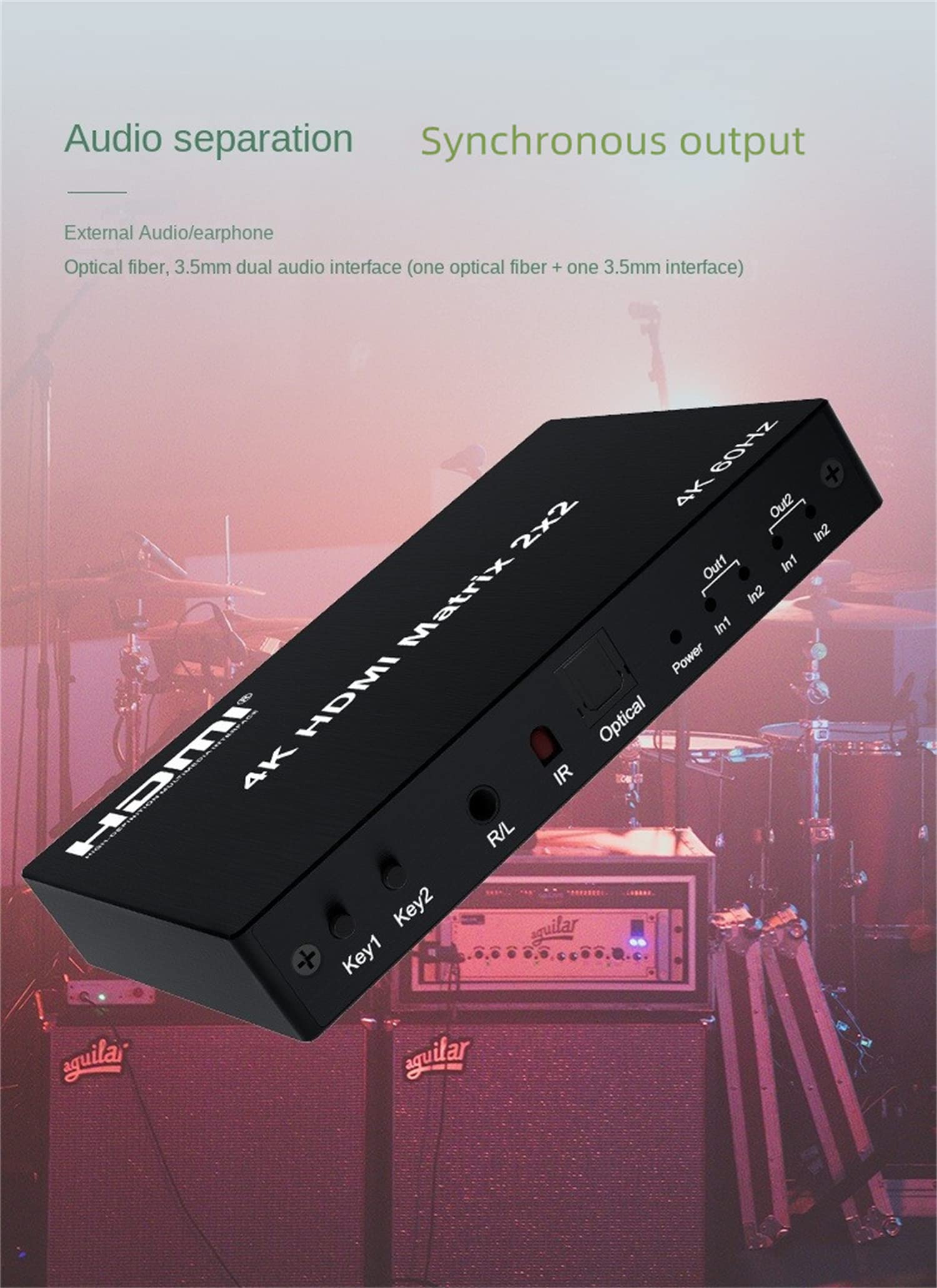 Matriz HDMI 4K 2x2, conmutador de matriz HDMI 4K 60Hz 2 en 2 salidas Matrix HDMI convertidor divisor con EDID óptico para Dolby PC PS4 a monitor de TV