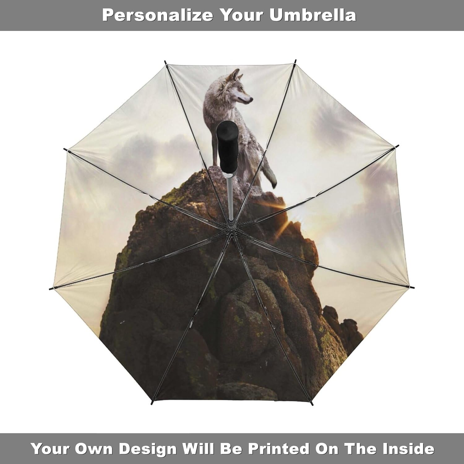 Custom UV Golf Umbrella with Brand Logo Picture or Design, Personalized 55 Inch Windproof Large Automatic Golf Push Cart Umbrella for Men Women Rain Sun or Gifting