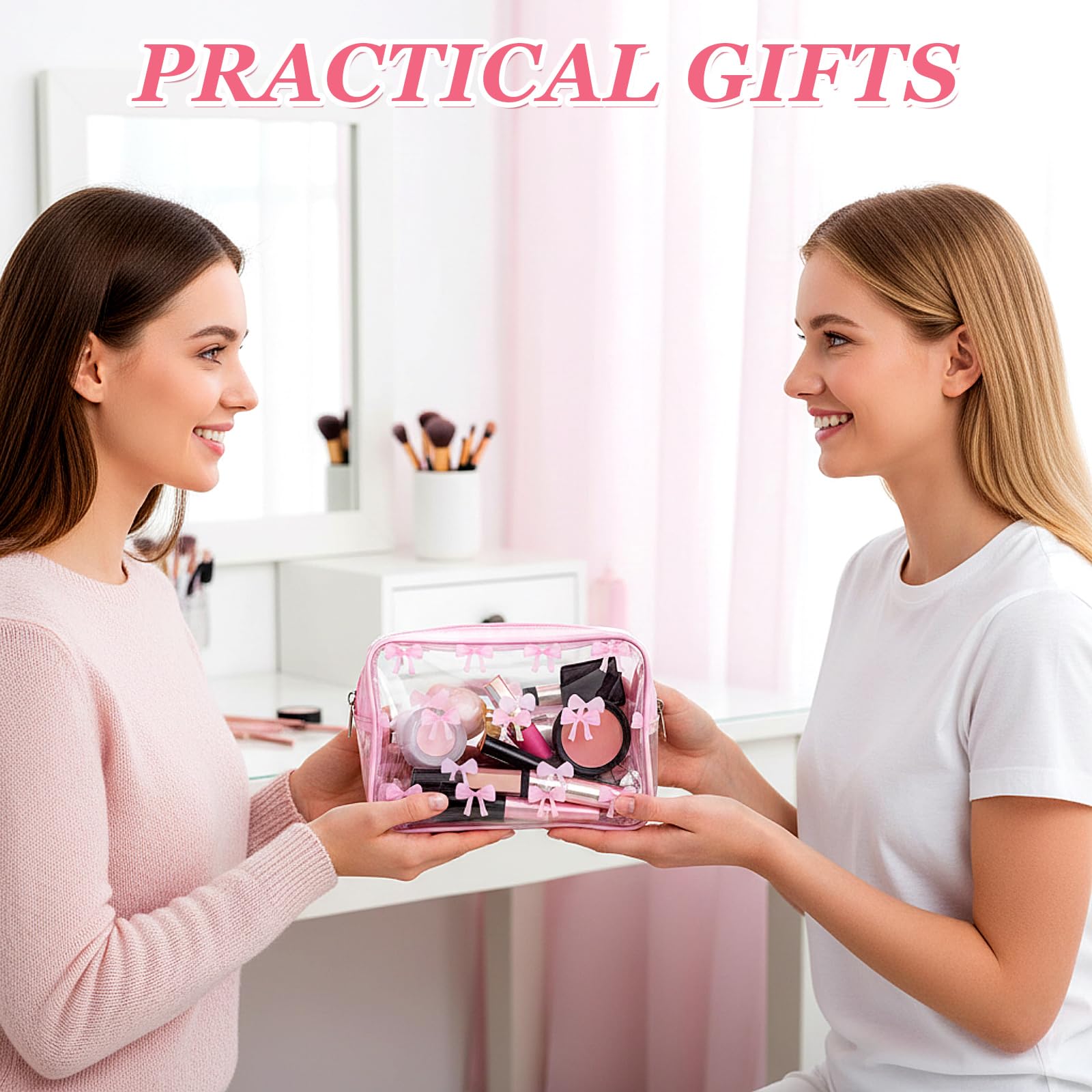 10 szt. różowa kokardka przezroczysta kosmetyczka kosmetyczki PCW podróżna toaletka preppy przenośny prezent przezroczysty woreczek z zamkiem błyskawicznym przenośny organizer na