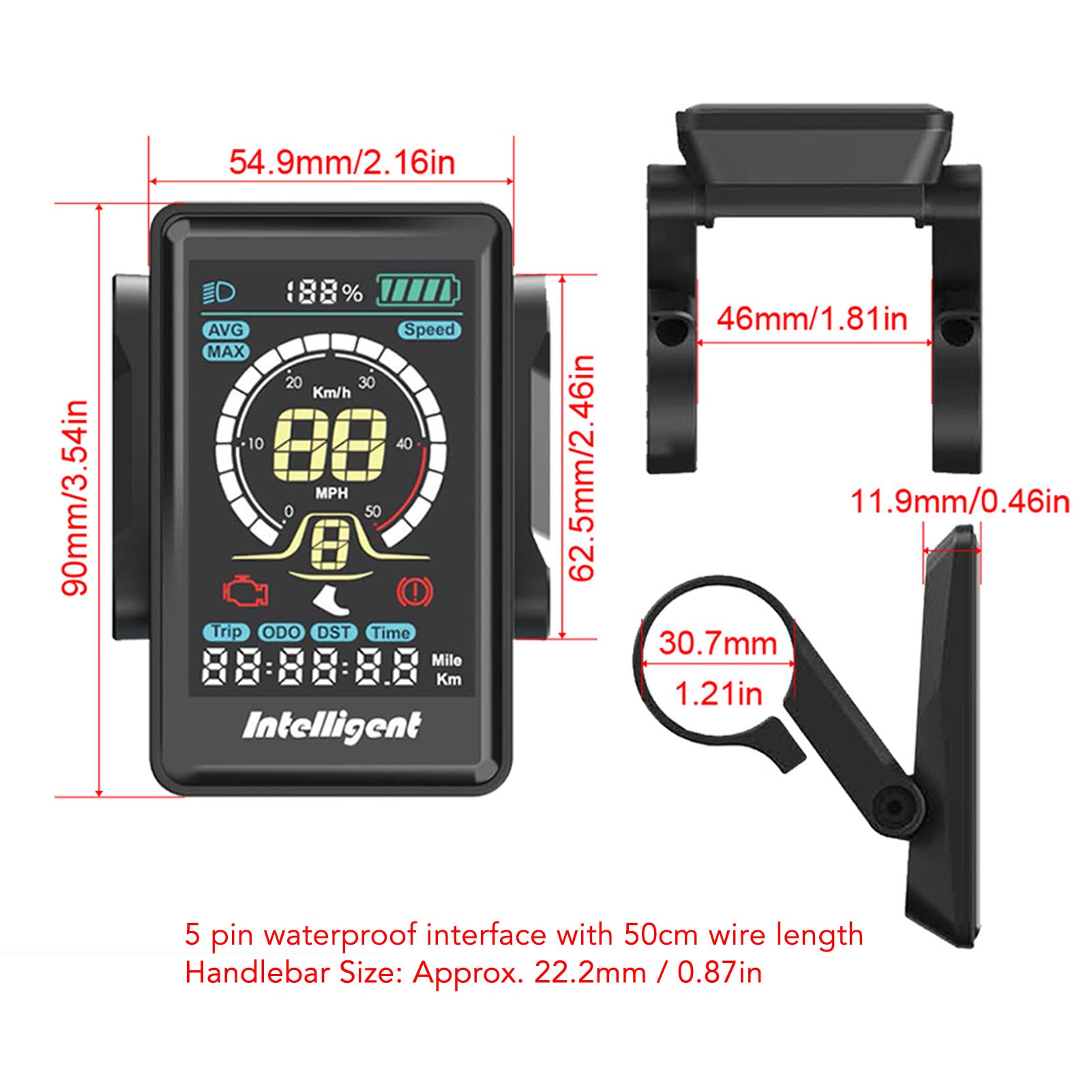 Electric Bike Display Meter para, Universal LCD ordenador con velómetro, indicador de batería, impermeable ABS Shell para E-Bike Conversión