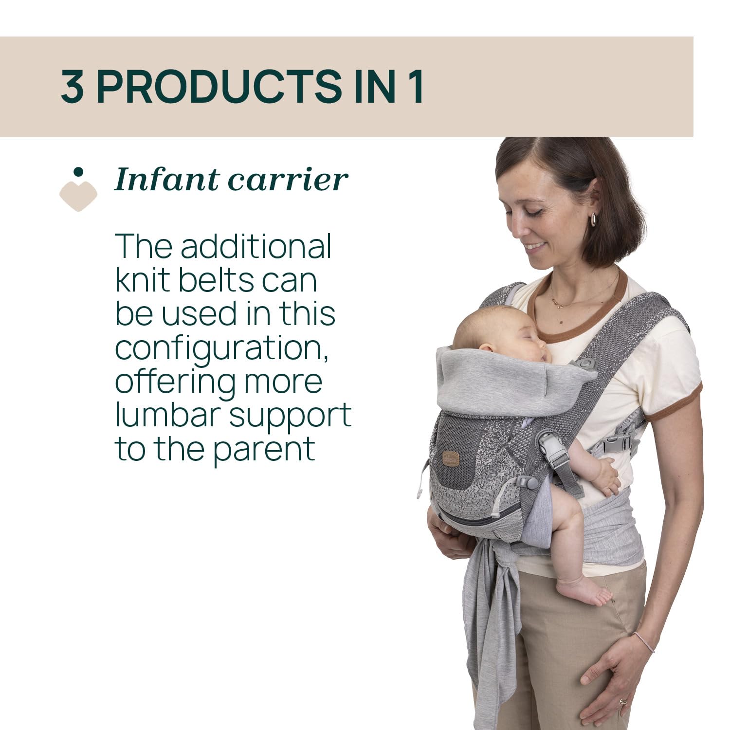 Chicco Airy Hip Fit 3-in-1 Babytrage, abnehmbarer Basis-Support, mehrere Positionen, 0-15 kg