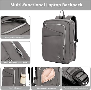 Swissdigital Design Laptop Backpack for Women,Travel Backpack with USB Charging Port,Fits 15.6 Inch School Computer Backpacks for Work Business,Grey | SD1006F-02