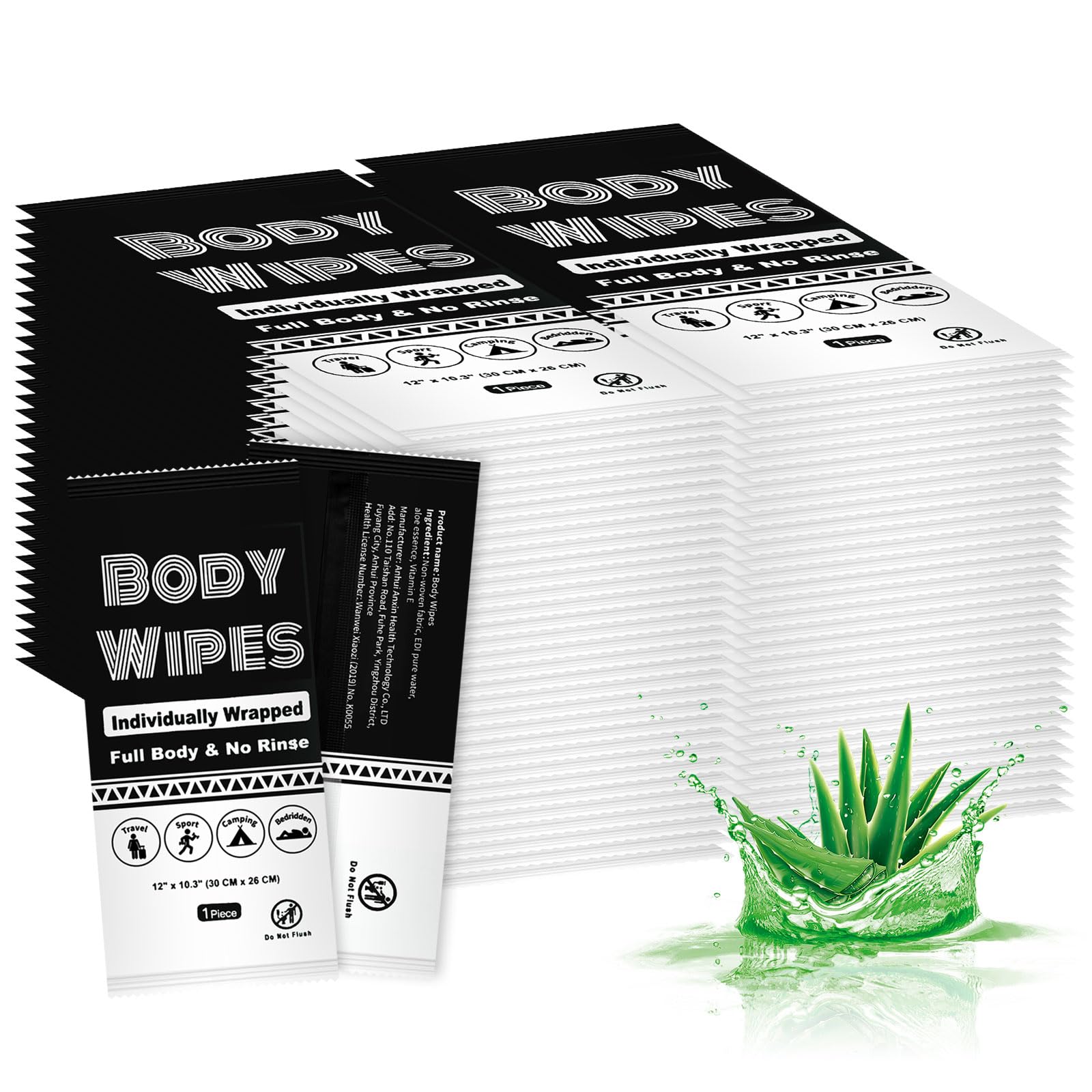 Individually Wrapped Body Wipes Bulk Bath Wipe, Women Men Large Adult Disposable Body Shower Wipes No Rinse-Free Bathing Cloths Wipe for Outdoors