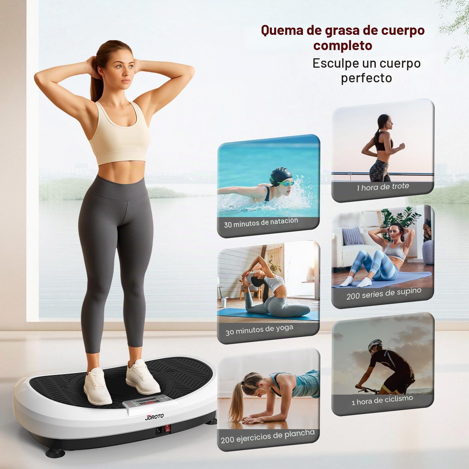 JOROTO JV50/JV60 Plataforma Vibratoria 4D para Hogar, con 3 Motores, 10 Programas & 120 Niveles, Altavoz Bluetooth, Luces LED para Entrenamiento Corporal Completo, Capacidad de Carga Máxima de 158KG