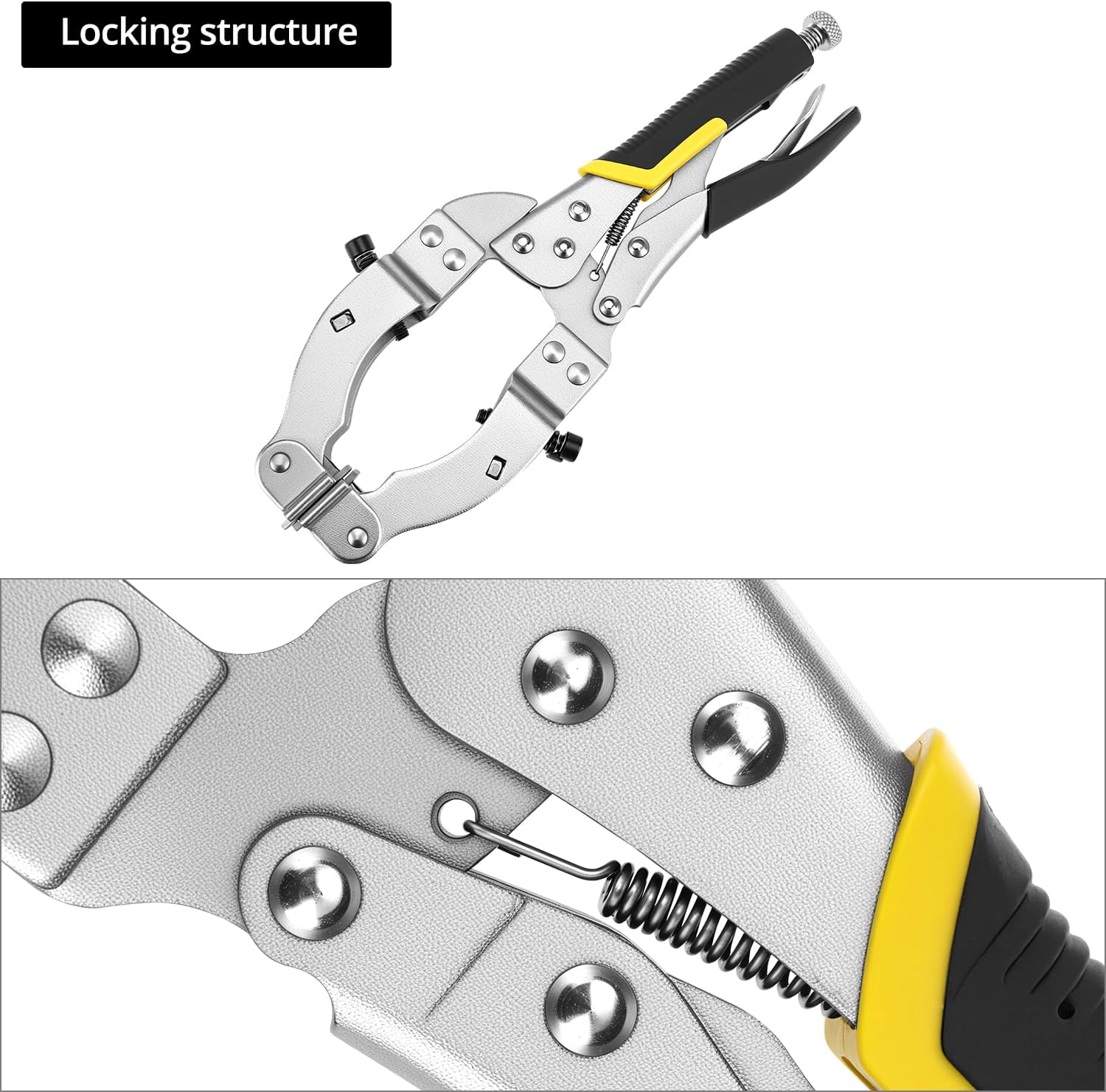 QWORK Locking C-Clamp Pipe and Tube Clamp - 11-Inch Grip with 4 Pads & Rubber Handle for Welding & Woodworking