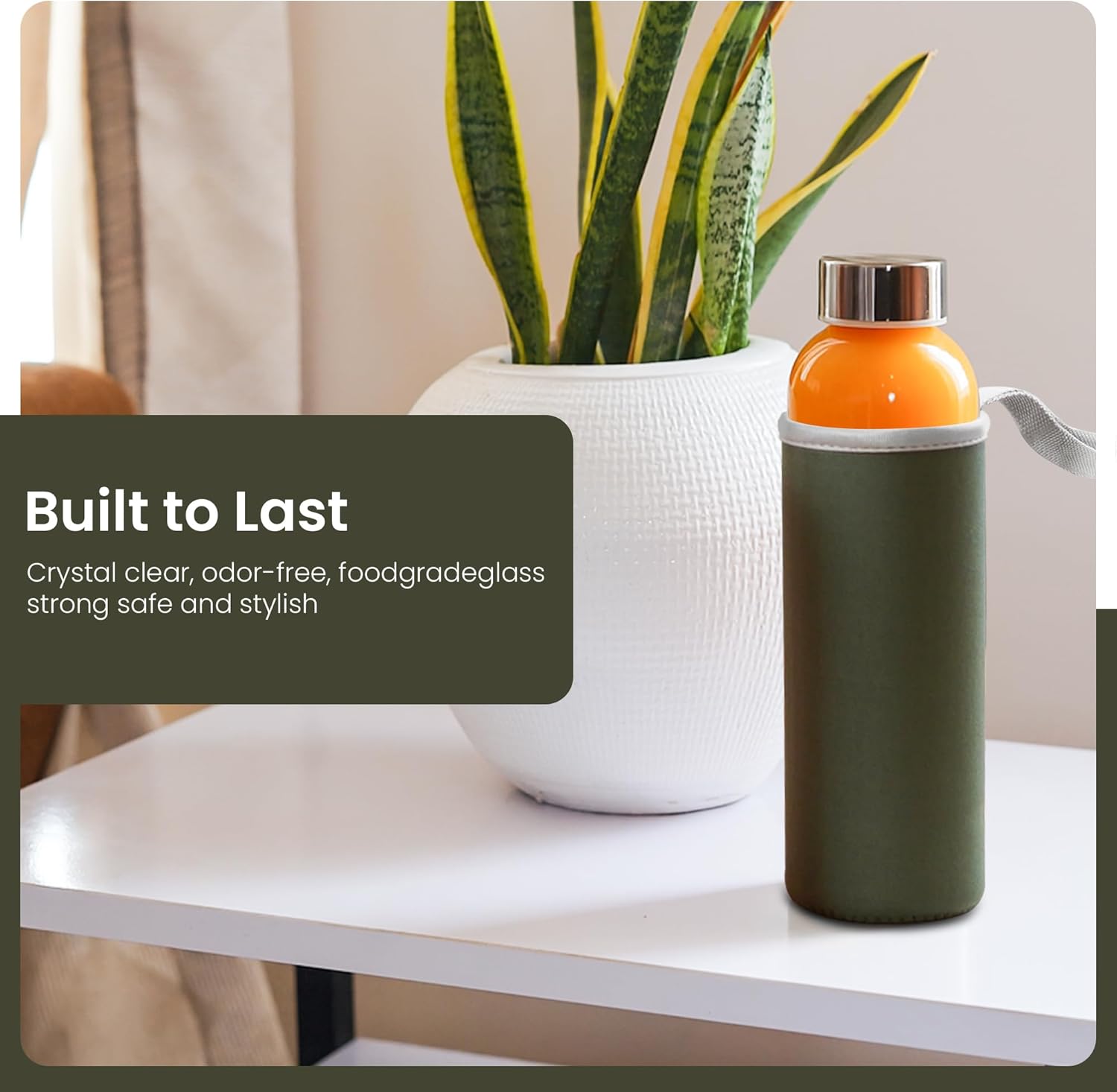 Epica glass bottles with lids – 18oz glass water bottles, reusable juice bottle with lids for storing juices, reusable water bottle durable & ecofriendly set of 6 with Sleeves - Image 3