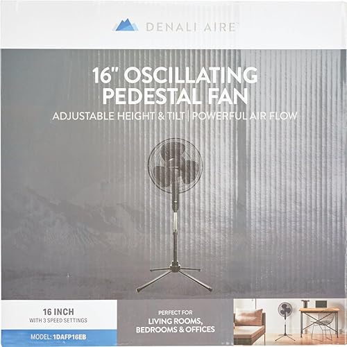 Miniatura 2 de SIM SUPPLY Denali Aire - Ventilador de pedestal oscilante negro de 16 pulgadas y 3 velocidades, 1 unidad