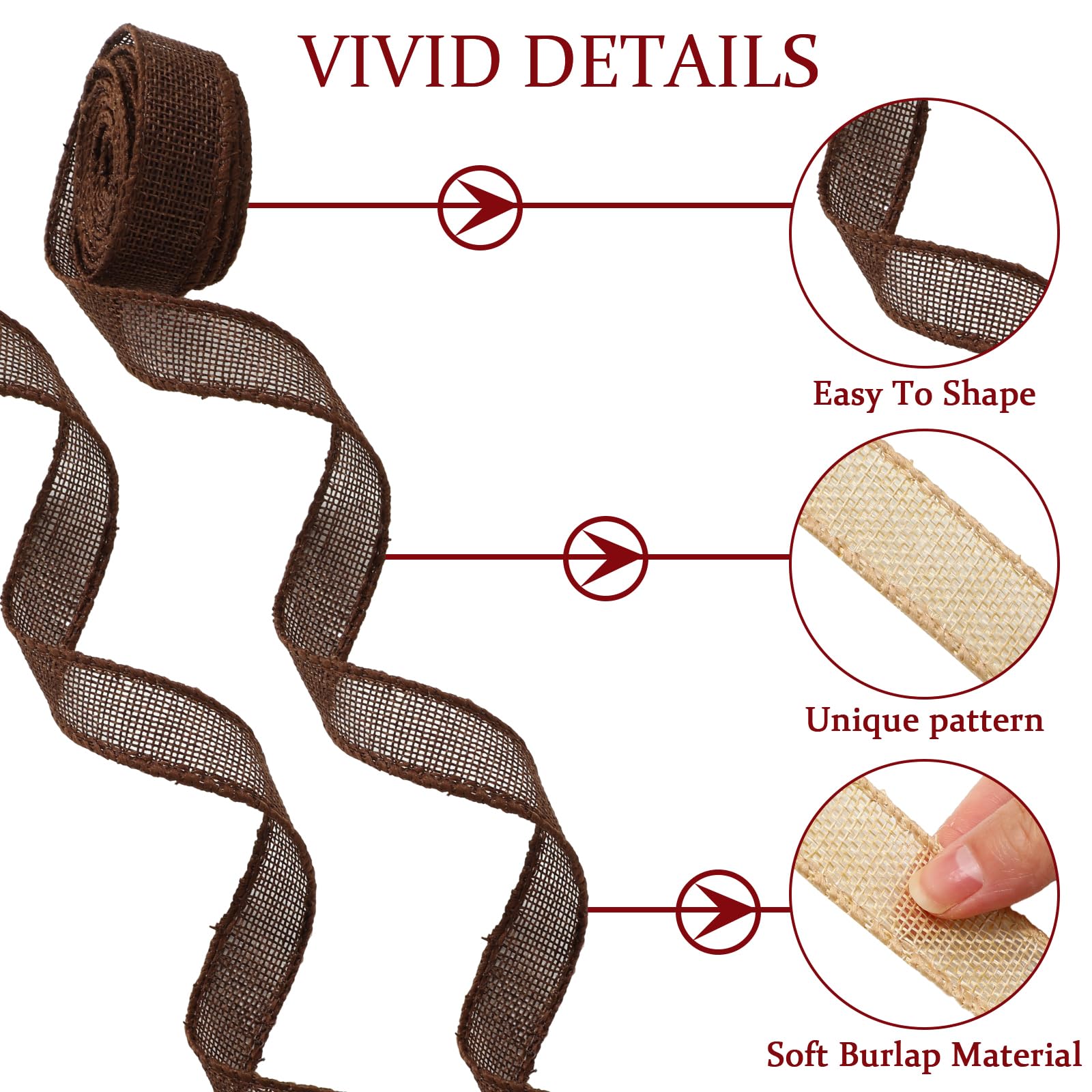 JarThenaAMCS 5 Rollen 30 Yard Weihnachten Juteband 2,5 cm dekoratives Geschenkband für Winter Xmas DIY Handwerk Schleife Kranz Herstellung Zubehör