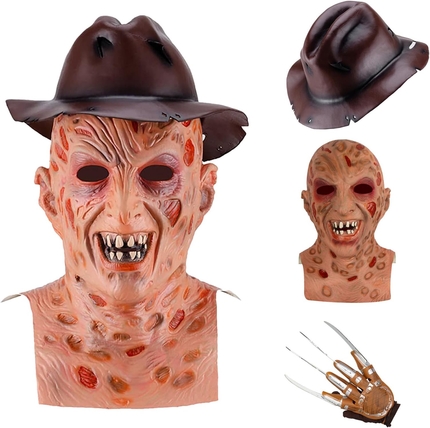 YearsahrkFreddy Krüger Mask Costume Cowboy Hat Glove Horror Zombie Mask Carnival Halloween Costume Cosplay Latex Props
