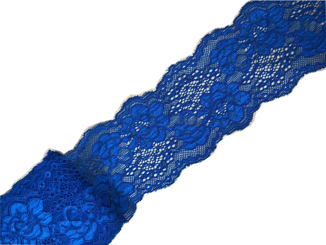 Cinta de encaje elástica de 10 yardas, 7,6 cm, patrón floral, encaje elástico para diademas, ligas, costura, decoración, suministros de manualidades (azul rey)