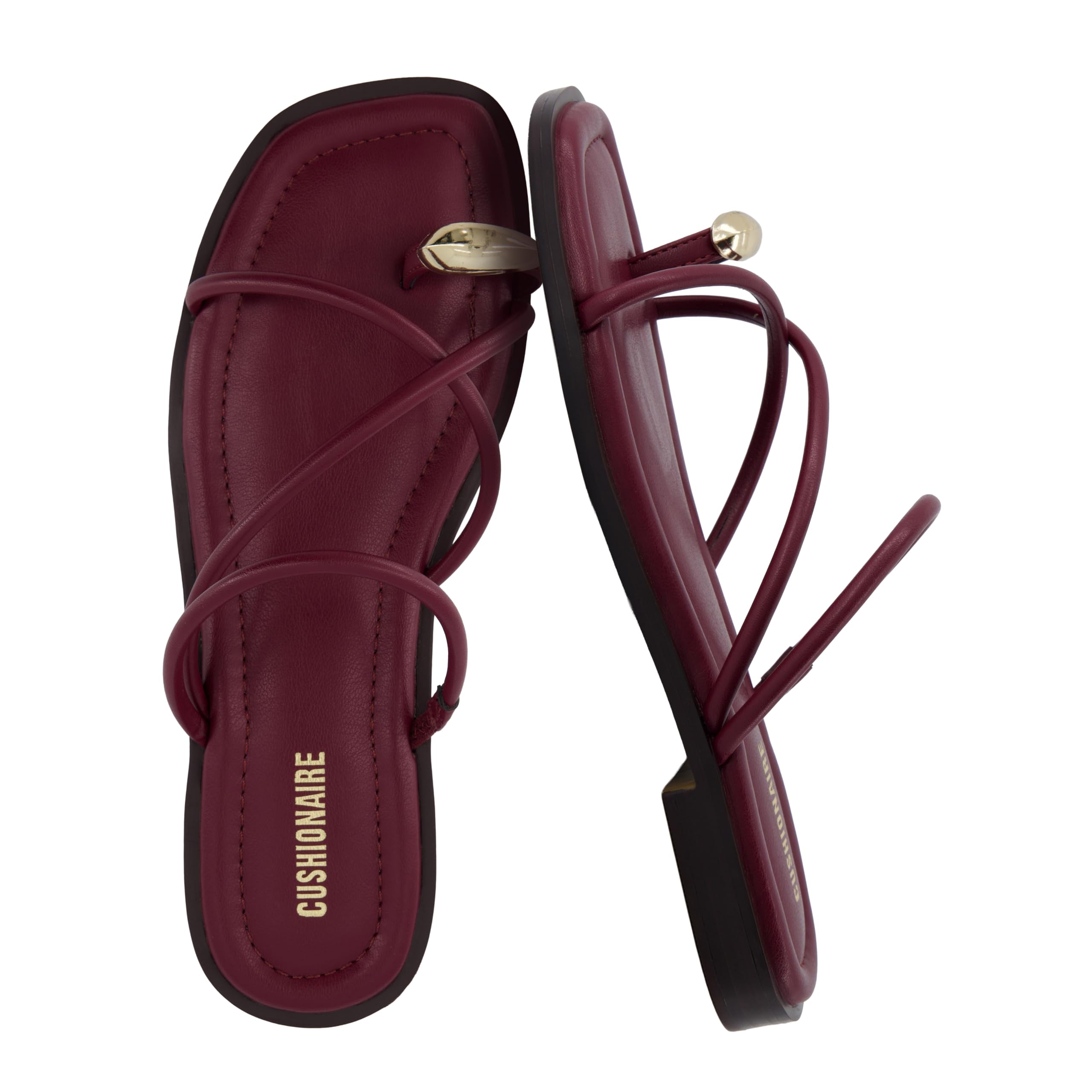 CUSHIONAIRE Venue Women’s Strappy Toe-Loop Slide Sandals with Gold-Tone Accent & Memory Foam Comfort