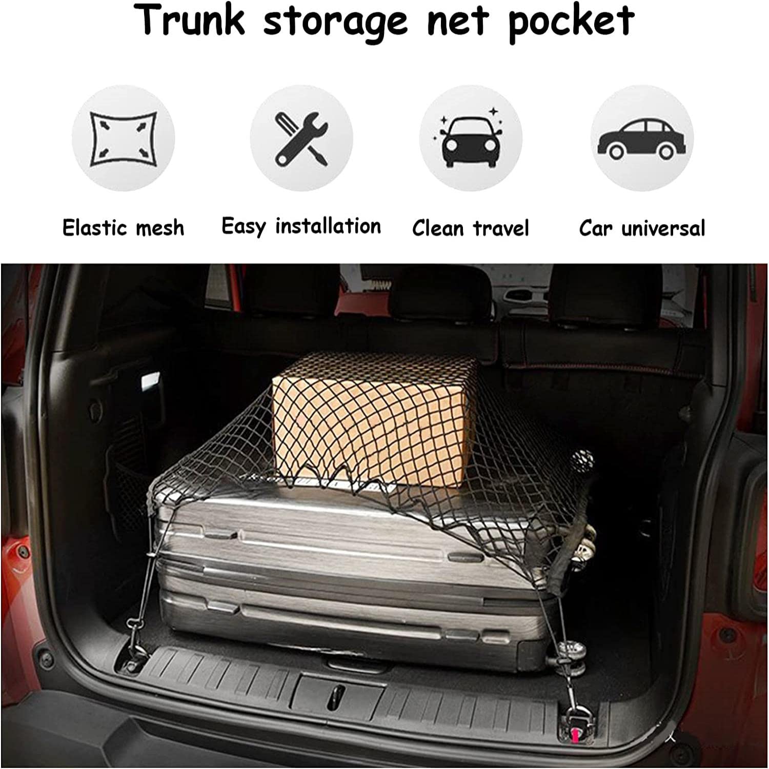ROEOWENE Rete Bagagliaio Portaoggetti Per Auto Elastico 80x60cm Universale Portabagagli Organizer Rete Portaoggetti Auto Con 4 Ganci Reti Fisso Bagagli Rete Da Carico Altamente Per SUV,Truck,Camion - 2