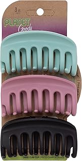 Goody Planet Goody Sustainable Round Claw Clips, Large, Extra Strong, Bright Colors, Blue, White and Mint, 3 Count