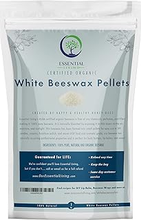 Essential Living: Organic White Beeswax Pellets - Easy Melt for Lip Balm, Skin Care, Candle Making, Soap Making, Food Wraps and More - 1 lb. - No Dyes or Fillers - Cosmetic Grade