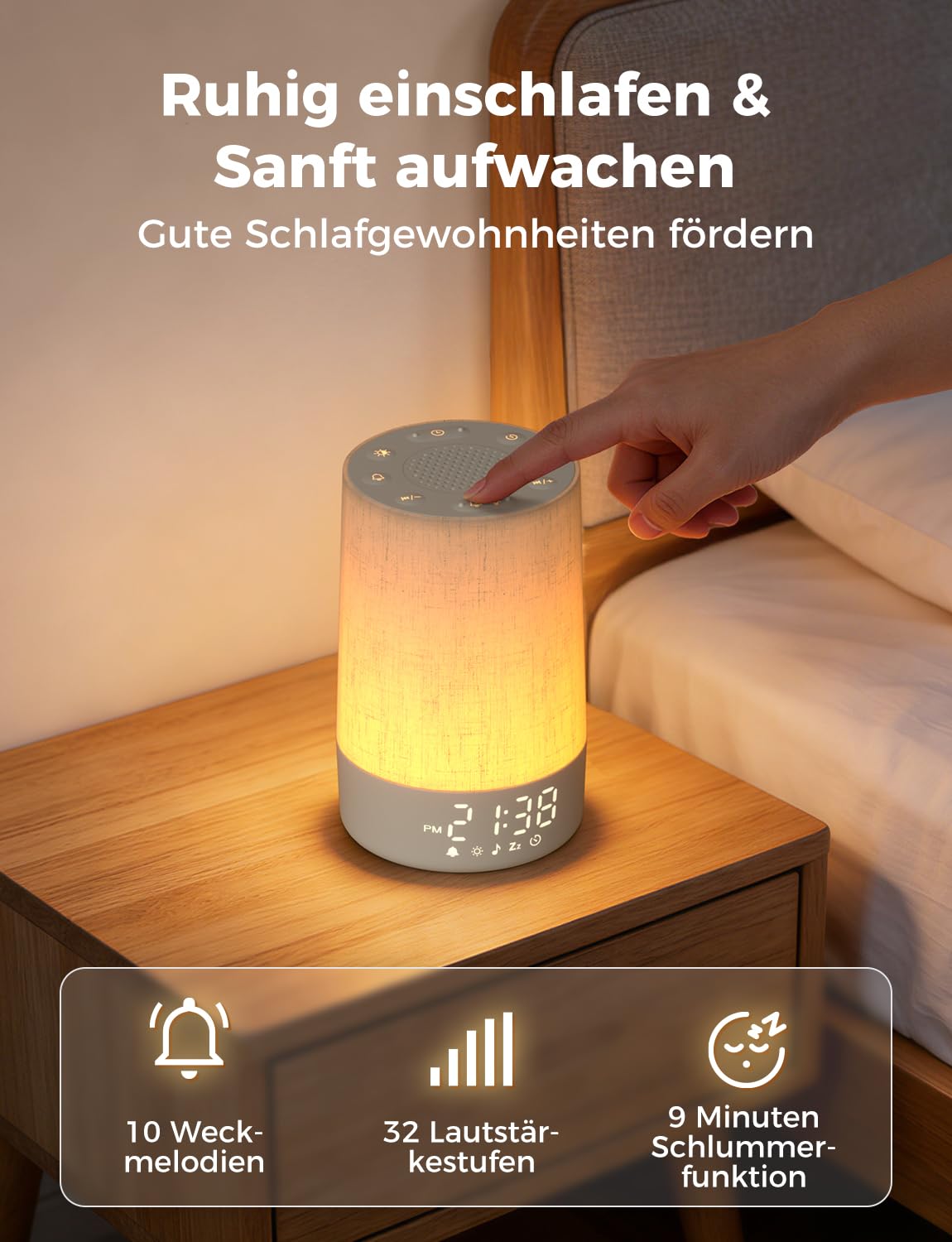 LIORQUE Tageslichtwecker Lichtwecker Sonnenaufgang Wecker mit Licht Wake Up Light Dimmbares Nachtlicht mit 30 Klingeltöne und 10 Lichtmodi Weißrausch Lichtwecker für Schlafzimmer